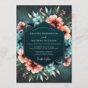 Convites Casamento Flor Nocturna Coral Verde-água
