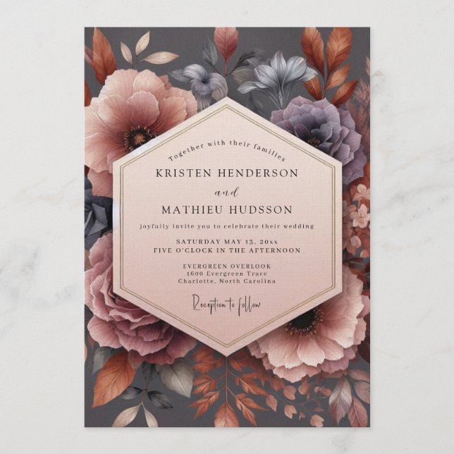 Convites Casamento Flor Nocturna Malva (Frente)