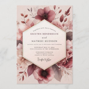 Convites Casamento Flor Romântica Malva