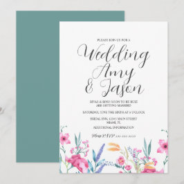 Convites Casamento Flor Selvagem Aquarela Verde Suave