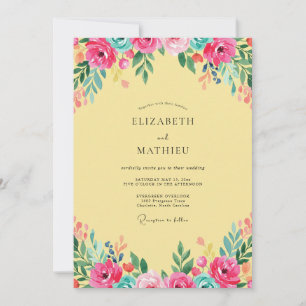 Convites Casamento Flor Silvestre Amarela Magenta