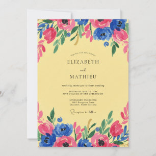 Convites Casamento Flor Silvestre Amarela Magenta