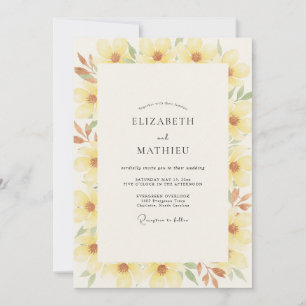 Convites Casamento Flor Silvestre Amarela Manteiga Dourada