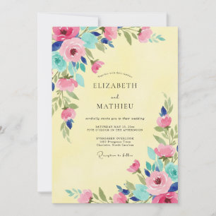 Convites Casamento Flor Silvestre Amarela Manteiga Rosa