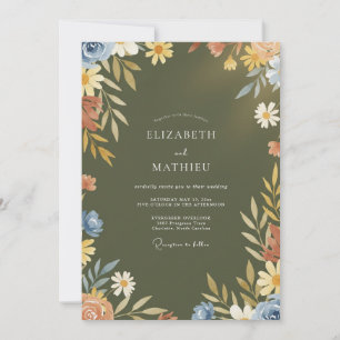Convites Casamento Flor Silvestre Amarela Oliva Atemporal