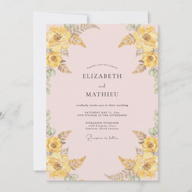 Convites Casamento Flor Silvestre Amarela Rubor (Frente)