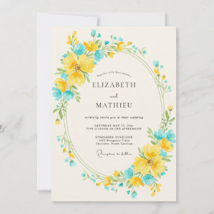Convites Casamento Flor Silvestre Amarela Tropical Aqua