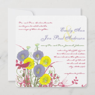 Convites Casamento Flor Silvestre Amarelo Limão Violeta Ros