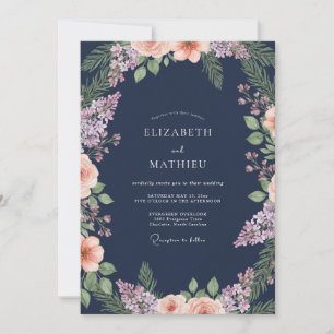 Convites Casamento Flor Silvestre Âmbar de Meia-Noite