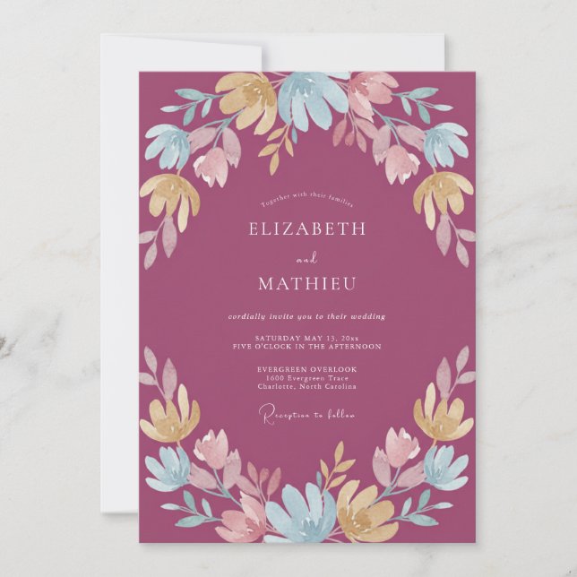 Convites Casamento Flor Silvestre Ameixa (Frente)