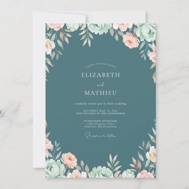 Convites Casamento Flor Silvestre Apricot Slate (Frente)