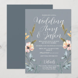 Convites Casamento Flor Silvestre Aquarela Cinza Suave