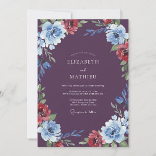 Convites Casamento Flor Silvestre Azul Ameixa Botânica