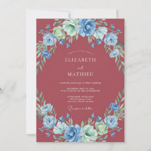 Convites Casamento Flor Silvestre Azul Borgonha