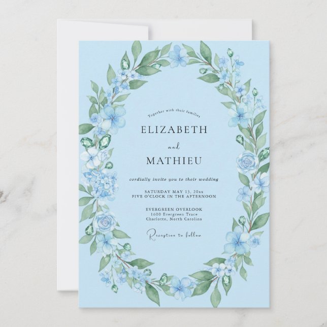 Convites Casamento Flor Silvestre Azul-Celeste (Frente)