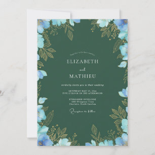 Convites Casamento Flor Silvestre Azul Floresta