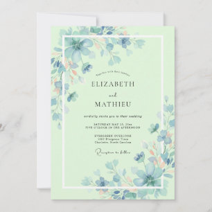 Convites Casamento Flor Silvestre Azul Hortelã