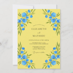 Convites Casamento Flor Silvestre Azul Limão