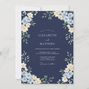 Convites Casamento Flor Silvestre Azul Meia-Noite