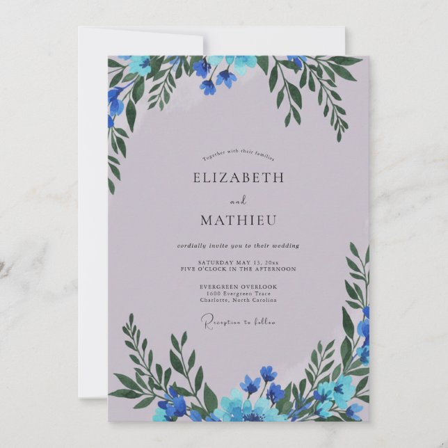 Convites Casamento Flor Silvestre Azul Miosótis (Frente)