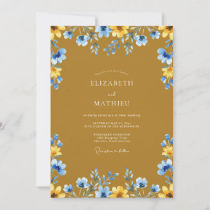 Convites Casamento Flor Silvestre Azul Mostarda