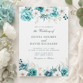 Convites Casamento Flor Silvestre Azul-Petróleo | Floral Bo