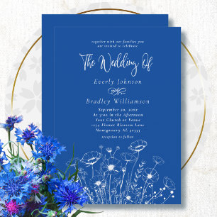 Convites Casamento Flor Silvestre Branco Azul Cobalto Tendê