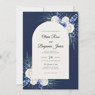 Convites Casamento Flor Silvestre Branco Real Marinho