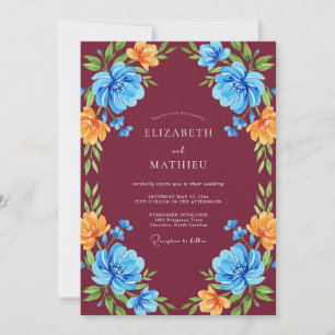 Convites Casamento Flor Silvestre Burgundy Cobalt