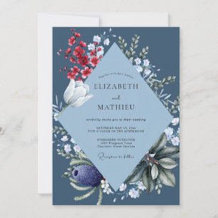 Convites Casamento Flor Silvestre Carmesim Marinho