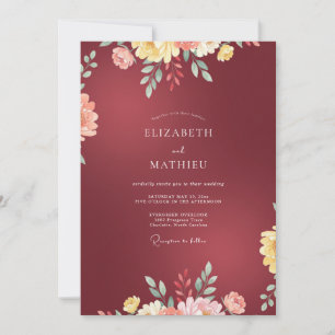 Convites Casamento Flor Silvestre Carmim Intenso