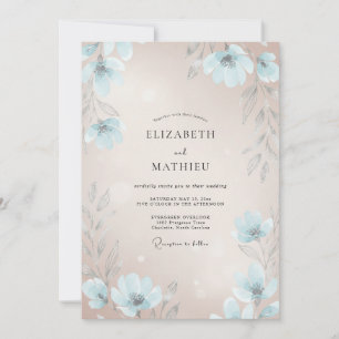 Convites Casamento Flor Silvestre Champanhe Azul Pó