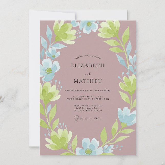 Convites Casamento Flor Silvestre Chartreuse Malva (Frente)