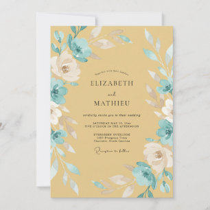 Convites Casamento Flor Silvestre Ciano Mostarda