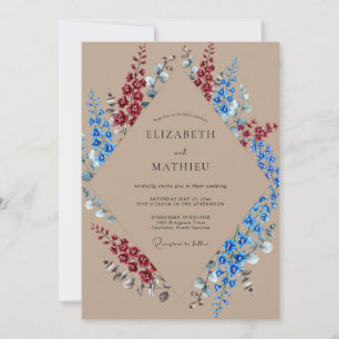 Convites Casamento Flor Silvestre Cobalto Vinho
