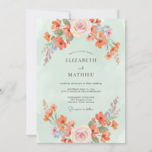 Convites Casamento Flor Silvestre Coral Beijo de Noiva