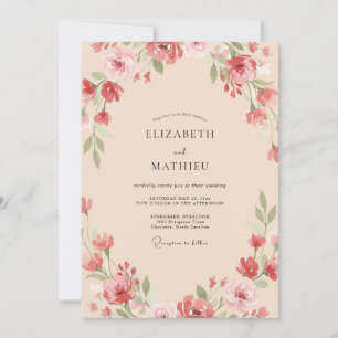 Convites Casamento Flor Silvestre Coral Champagne