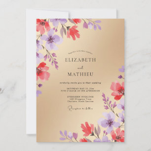 Convites Casamento Flor Silvestre Coral Champanhe Dourado