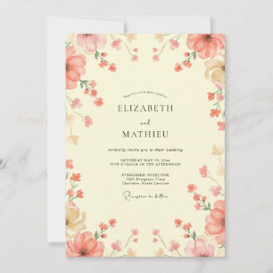Convites Casamento Flor Silvestre Coral Creme