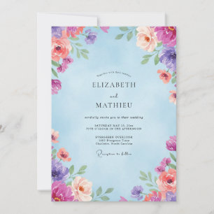 Convites Casamento Flor Silvestre Coral Desbotado Magenta