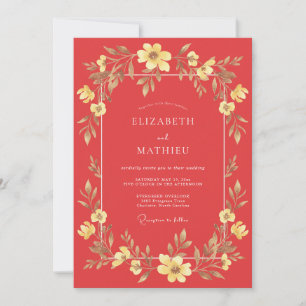 Convites Casamento Flor Silvestre Coral Gold