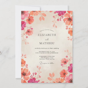 Convites Casamento Flor Silvestre Coral Magenta
