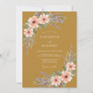 Convites Casamento Flor Silvestre Coral Mostarda
