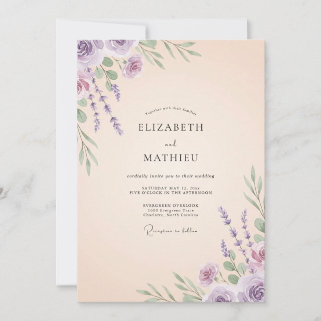 Convites Casamento Flor Silvestre Creme de Marfim Âmbar (Frente)