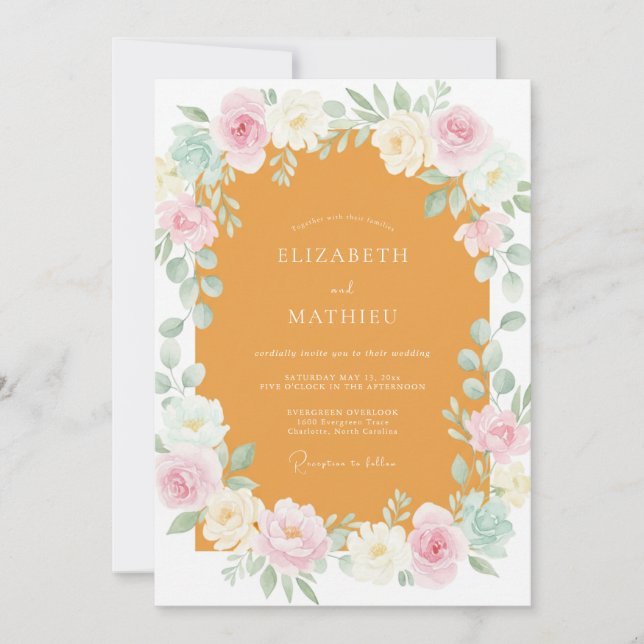 Convites Casamento Flor Silvestre Creme de Mostarda (Frente)