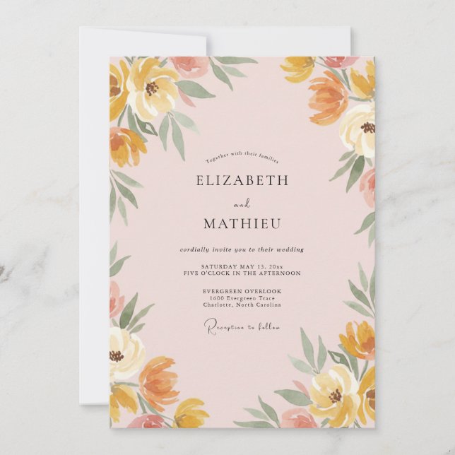 Convites Casamento Flor Silvestre Damasco Ocre (Frente)