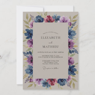Convites Casamento Flor Silvestre de Ámbar Azul Meia-Noite