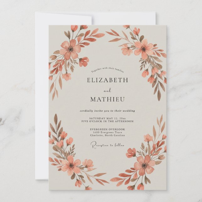 Convites Casamento Flor Silvestre de Ferrugem (Frente)