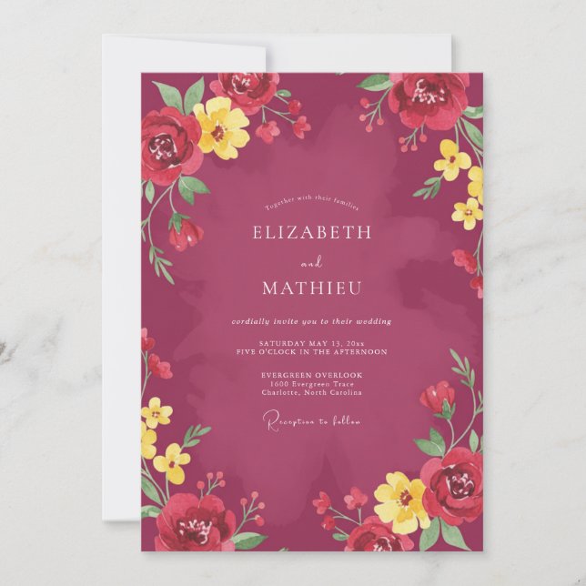 Convites Casamento Flor Silvestre de Frutas Vermelhas (Frente)