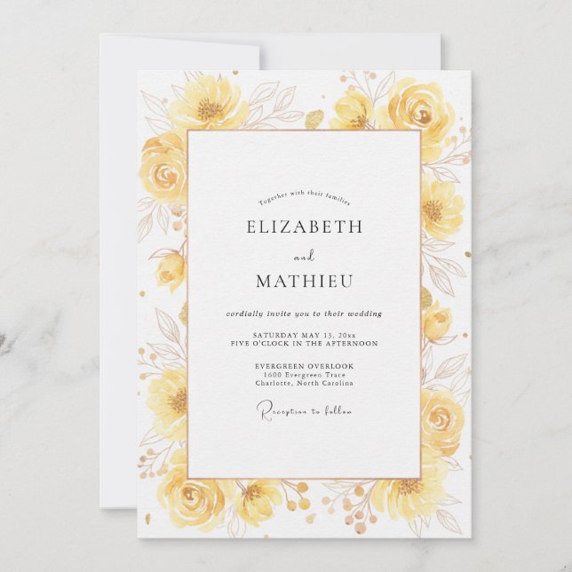 Convites Casamento Flor Silvestre Dourada (Frente)